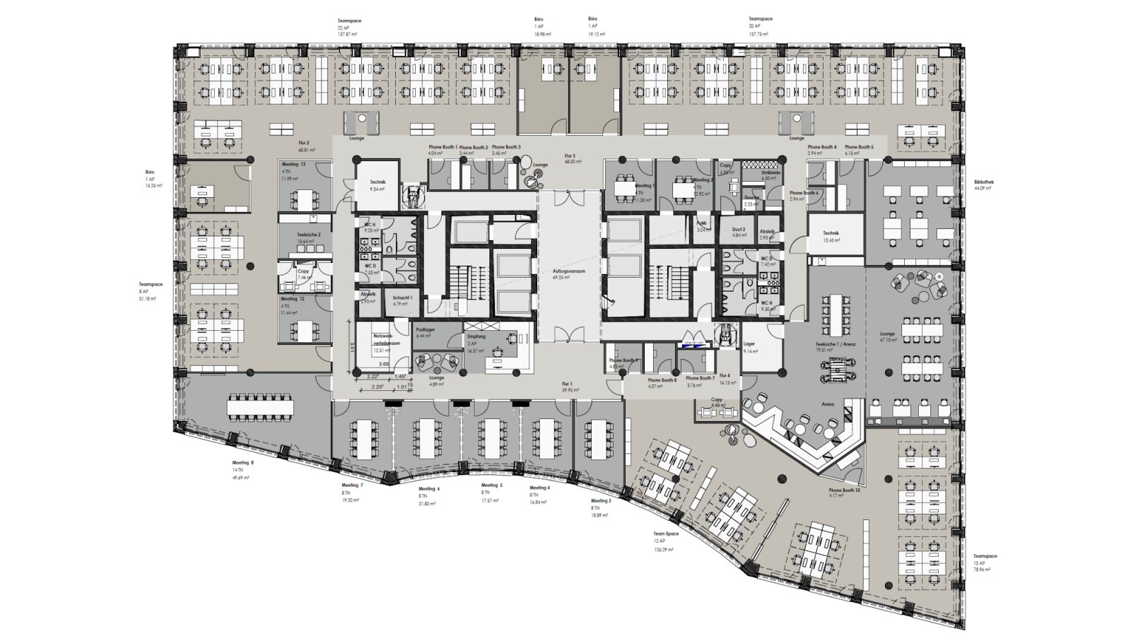6. Obergeschoss mit ca. 1.618 m² 6. Obergeschoss mit ca. 1.618 m²