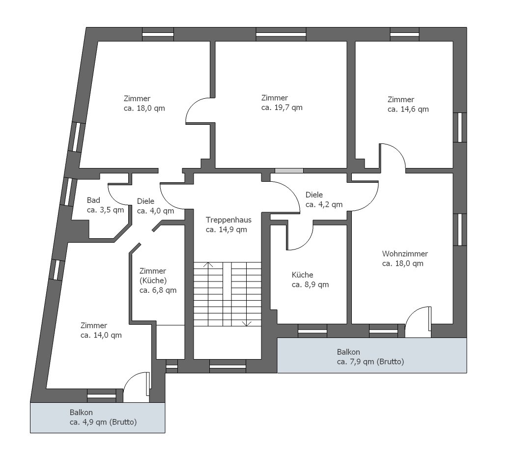 Optimally cut 4-room apartment with two balconies and well-thought-out layout