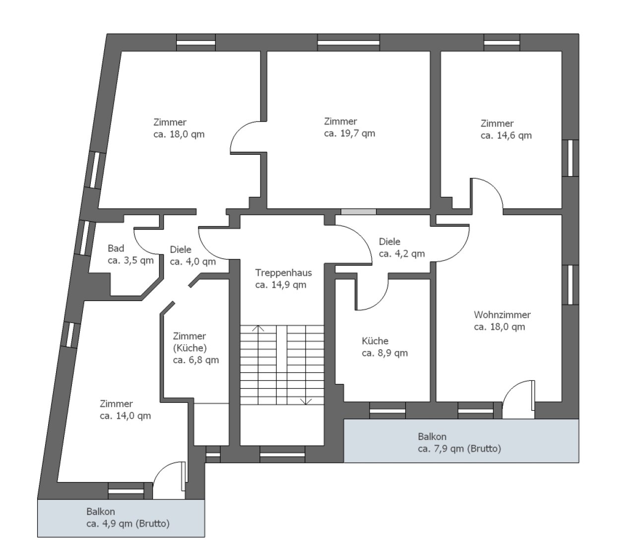 Optimally cut 4-room apartment with two balconies and well-thought-out layout
